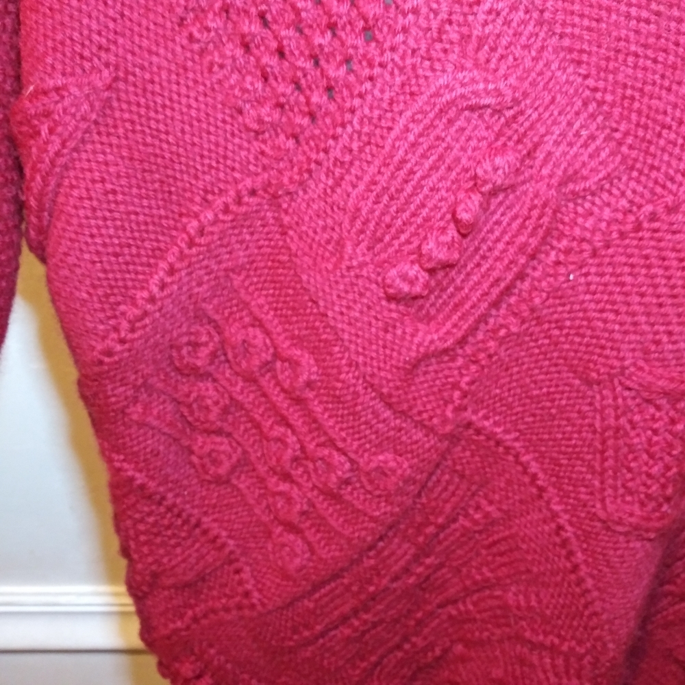 3/$18 Vintage Cottagecore Style Handknit Red Multi-Patterned Wool Sweater - Picture 6 of 13